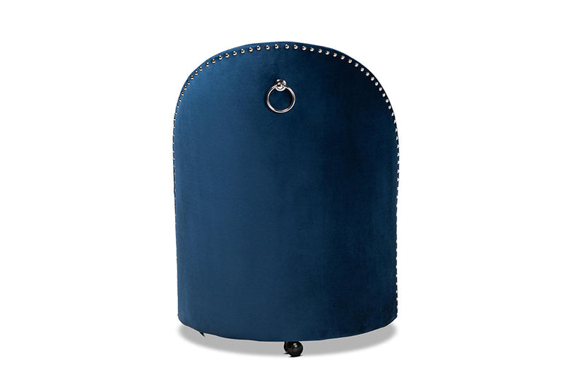 Olinda Navy Blue Velvet Fabric Upholstered Rolling Accent Chair Baxton