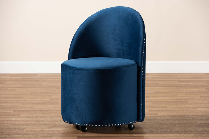 Olinda Glam and Luxe Navy Blue Velvet Fabric Upholstered Rolling Accent Chair