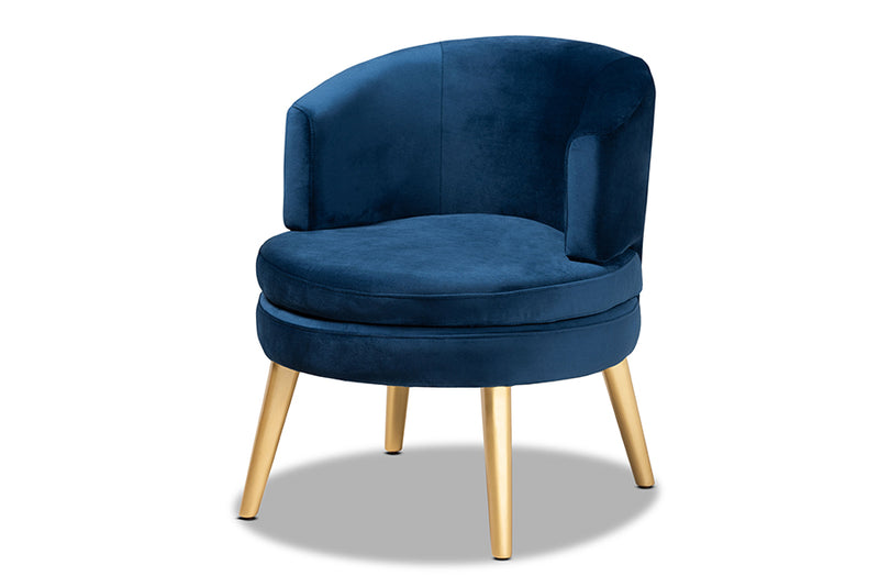 Wheatley Glam and Luxe Navy Blue Velvet Fabric Upholstered and Gold Finished Wood Accent Chair