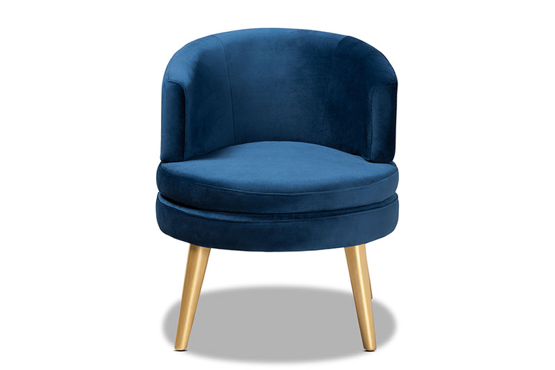 Wheatley Glam and Luxe Navy Blue Velvet Fabric Upholstered and Gold Finished Wood Accent Chair