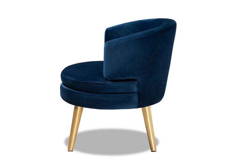 Wheatley Glam and Luxe Navy Blue Velvet Fabric Upholstered and Gold Finished Wood Accent Chair