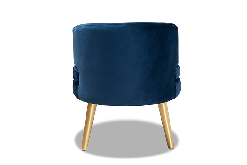 Wheatley Glam and Luxe Navy Blue Velvet Fabric Upholstered and Gold Finished Wood Accent Chair