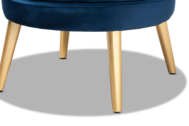 Wheatley Glam and Luxe Navy Blue Velvet Fabric Upholstered and Gold Finished Wood Accent Chair