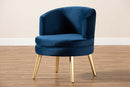 Wheatley Navy Blue Velvet Fabric Upholstered and Gold Accent Chair Baxton