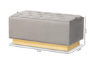 Lennon Gray Velvet Fabric Upholstered and Gold PU Leather Storage Ottoman Baxton