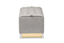 Lennon Gray Velvet Fabric Upholstered and Gold PU Leather Storage Ottoman Baxton