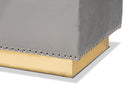 Lennon Gray Velvet Fabric Upholstered and Gold PU Leather Storage Ottoman Baxton