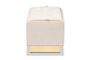 Lennon Beige Velvet Fabric Upholstered and Gold PU Leather Storage Ottoman Baxton