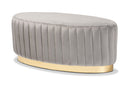 Psinta Gray Velvet Fabric Upholstered and Gold PU Leather Ottoman Baxton
