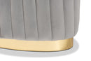 Psinta Gray Velvet Fabric Upholstered and Gold PU Leather Ottoman Baxton