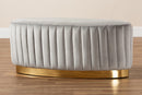 Psinta Gray Velvet Fabric Upholstered and Gold PU Leather Ottoman Baxton