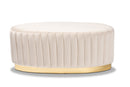 Psinta Beige Velvet Fabric Upholstered and Gold PU Leather Ottoman Baxton