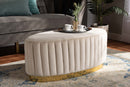 Psinta Beige Velvet Fabric Upholstered and Gold PU Leather Ottoman Baxton