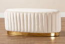 Psinta Beige Velvet Fabric Upholstered and Gold PU Leather Ottoman Baxton