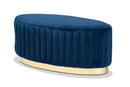 Psinta Navy Blue Velvet Fabric Upholstered and Gold PU Leather Ottoman Baxton