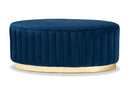 Psinta Navy Blue Velvet Fabric Upholstered and Gold PU Leather Ottoman Baxton