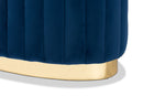 Psinta Navy Blue Velvet Fabric Upholstered and Gold PU Leather Ottoman Baxton