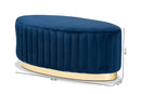 Psinta Navy Blue Velvet Fabric Upholstered and Gold PU Leather Ottoman Baxton