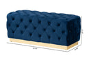 Carra Navy Blue Velvet Fabric Upholstered and Gold PU Leather Ottoman Baxton