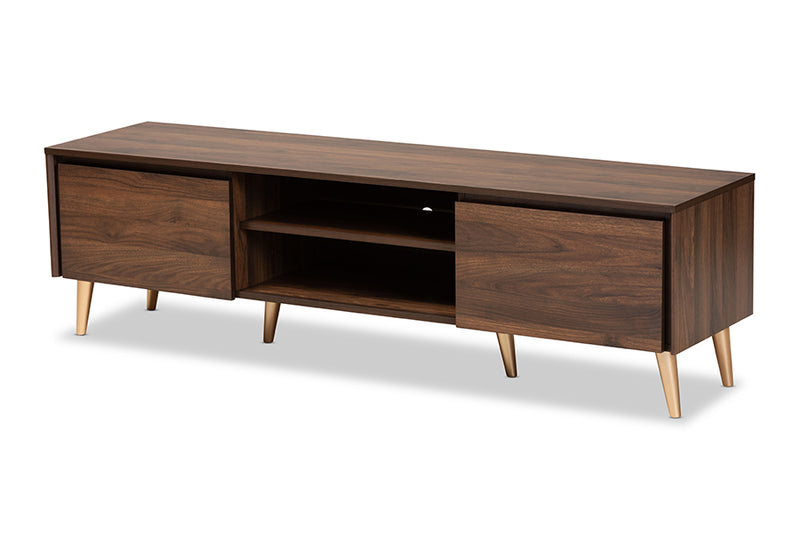 Liam Mid-Century Modern Walnut Brown and Gold Finished Wood TV Stand