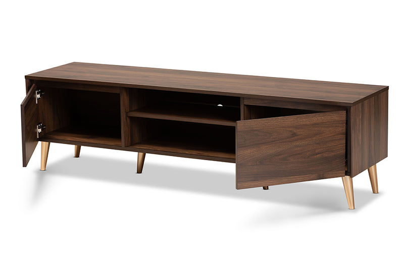 Liam Mid-Century Modern Walnut Brown and Gold Finished Wood TV Stand