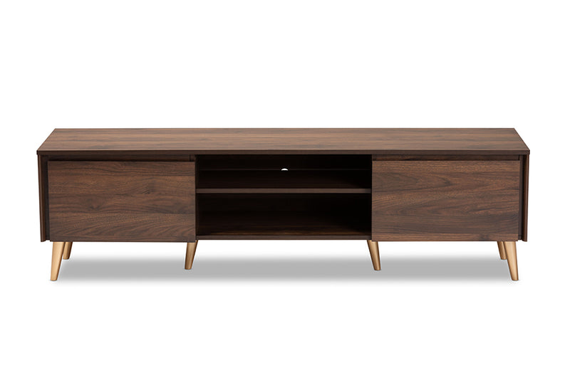 Liam Mid-Century Modern Walnut Brown and Gold Finished Wood TV Stand