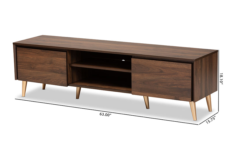 Liam Mid-Century Modern Walnut Brown and Gold Finished Wood TV Stand