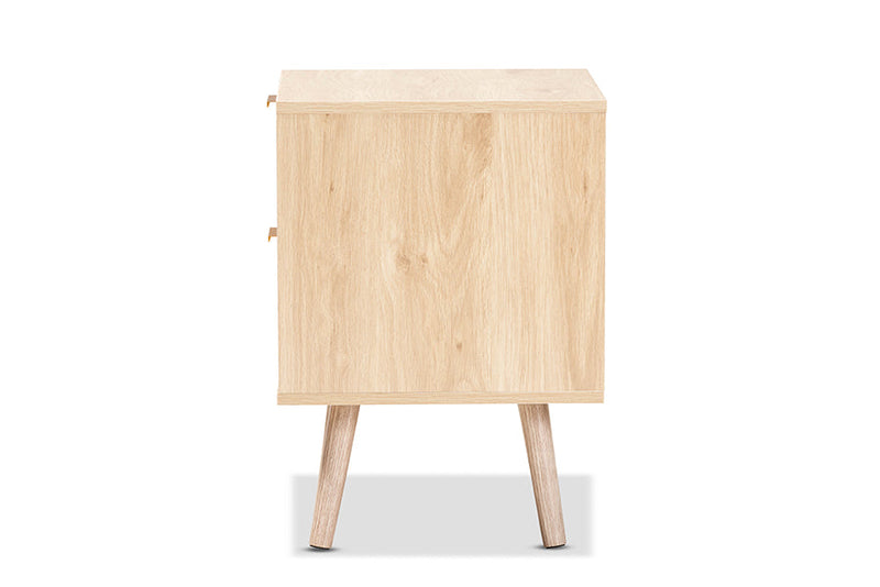 Malle Light Oak Brown and Rattan 2-Drawer End Table Baxton