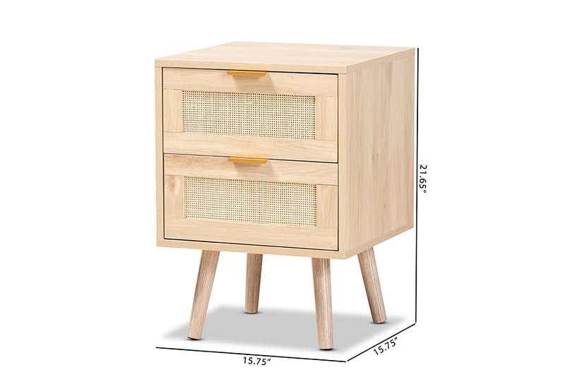 Malle Light Oak Brown and Rattan 2-Drawer End Table Baxton