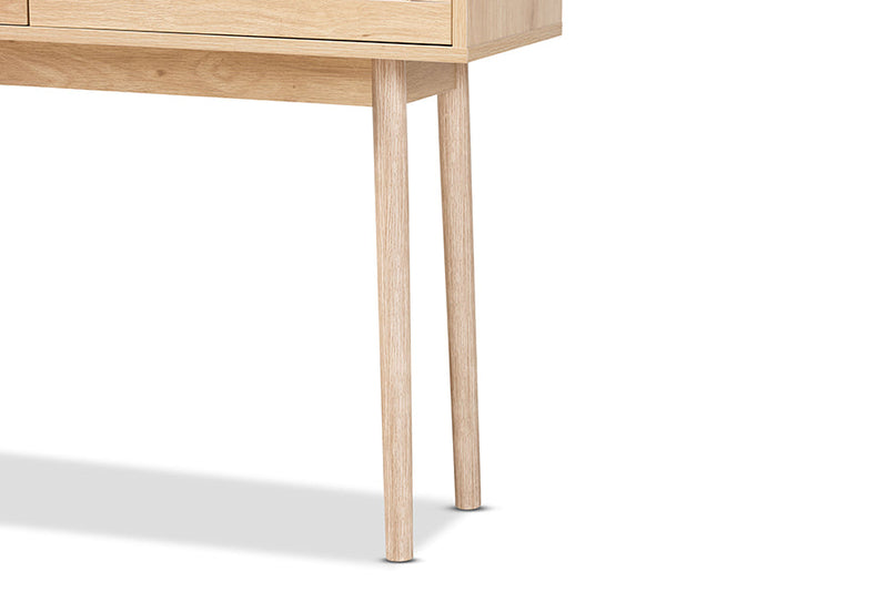 Malle Light Oak Brown and Rattan 2-Drawer Console Table Baxton