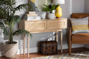 Malle Light Oak Brown and Rattan 2-Drawer Console Table Baxton