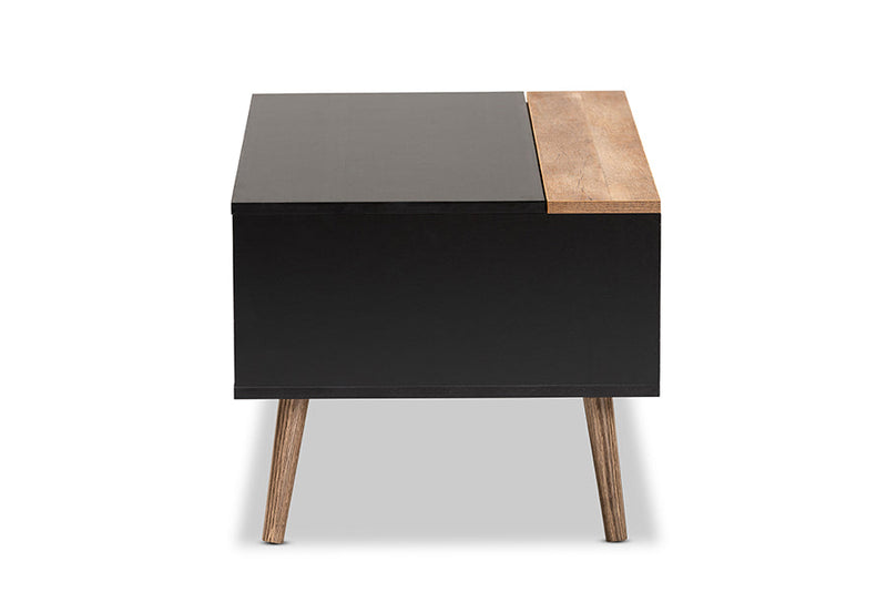 Catherine Two-Tone Black and Rustic Brown Lift Top Coffee Table Baxton