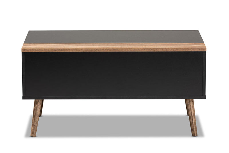 Catherine Two-Tone Black and Rustic Brown Lift Top Coffee Table Baxton