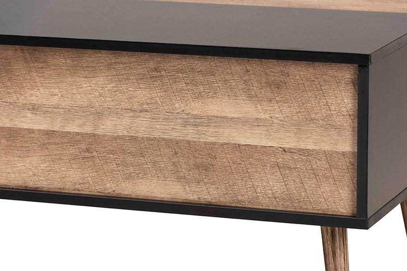 Catherine Two-Tone Black and Rustic Brown Lift Top Coffee Table Baxton