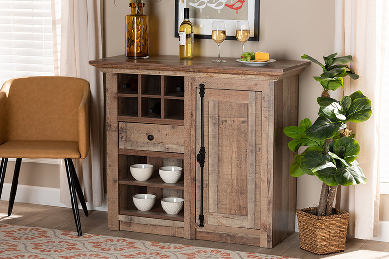 Landry Modern and Contemporary Farmhouse Rustic Oak Brown Finished Wood 1-Door Dining Room Sideboard Buffet