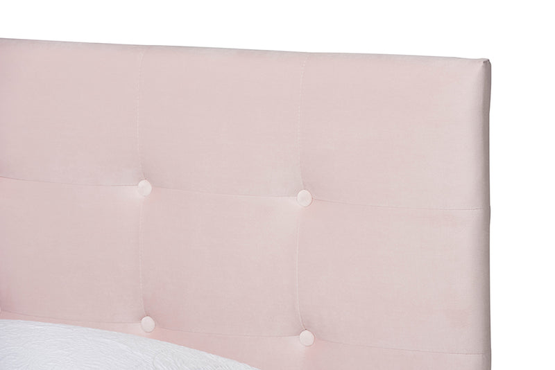 Deacon Modern and Contemporary Glam Light Pink Velvet Fabric Upholstered Twin Size Panel Bed