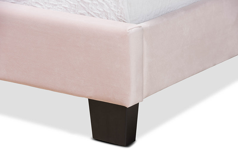 Deacon Modern and Contemporary Glam Light Pink Velvet Fabric Upholstered Twin Size Panel Bed