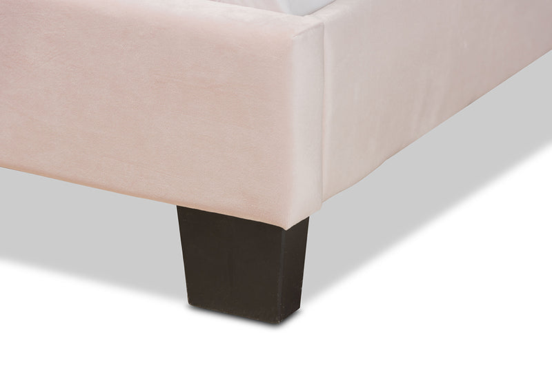 Deacon Modern and Contemporary Glam Light Pink Velvet Fabric Upholstered Queen Size Panel Bed