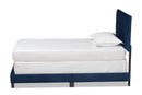 Deacon Glam Navy Blue Velvet Fabric Upholstered Twin Size Panel Bed Baxton