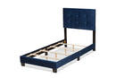Deacon Glam Navy Blue Velvet Fabric Upholstered Twin Size Panel Bed Baxton