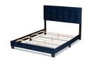 Deacon Glam Navy Blue Velvet Fabric Upholstered Queen Size Panel Bed Baxton