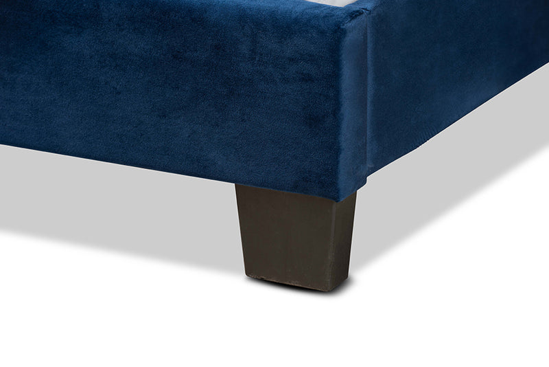 Deacon Modern and Contemporary Glam Navy Blue Velvet Fabric Upholstered Queen Size Panel Bed