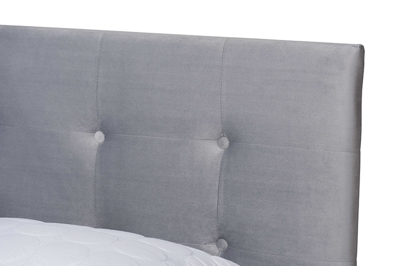 Deacon Modern and Contemporary Glam Gray Velvet Fabric Upholstered Full Size Panel Bed