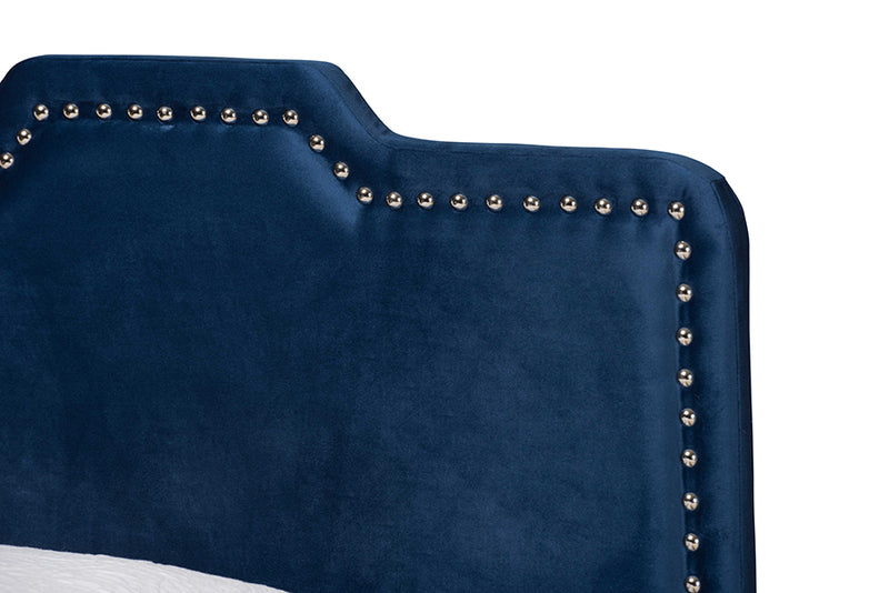 Auburn Modern and Contemporary Glam Navy Blue Velvet Fabric Upholstered Twin Size Panel Bed