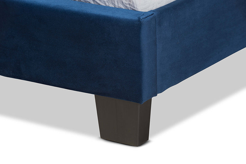 Auburn Modern and Contemporary Glam Navy Blue Velvet Fabric Upholstered Twin Size Panel Bed