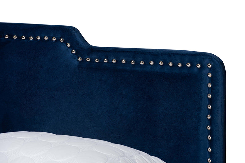 Auburn Modern and Contemporary Glam Navy Blue Velvet Fabric Upholstered Full Size Panel Bed