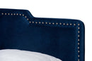 Auburn Glam Navy Blue Velvet Fabric Upholstered Queen Size Panel Bed Baxton