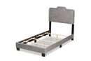Auburn Glam Gray Velvet Fabric Upholstered Twin Size Panel Bed Baxton