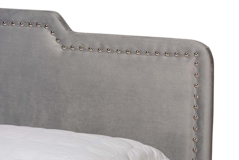 Auburn Modern and Contemporary Glam Gray Velvet Fabric Upholstered Queen Size Panel Bed