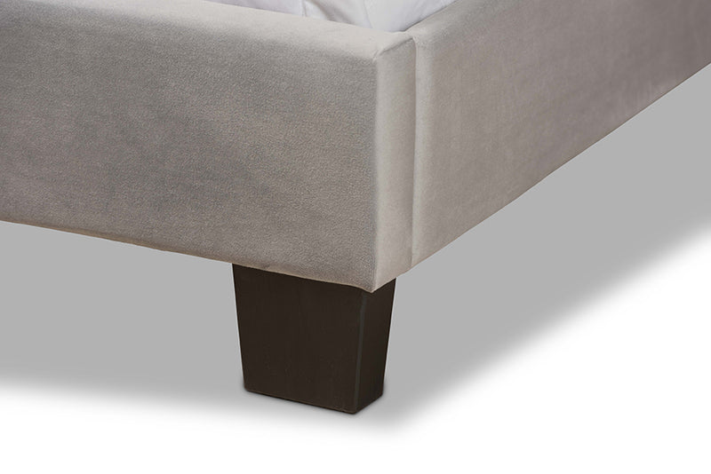 Auburn Modern and Contemporary Glam Gray Velvet Fabric Upholstered Queen Size Panel Bed